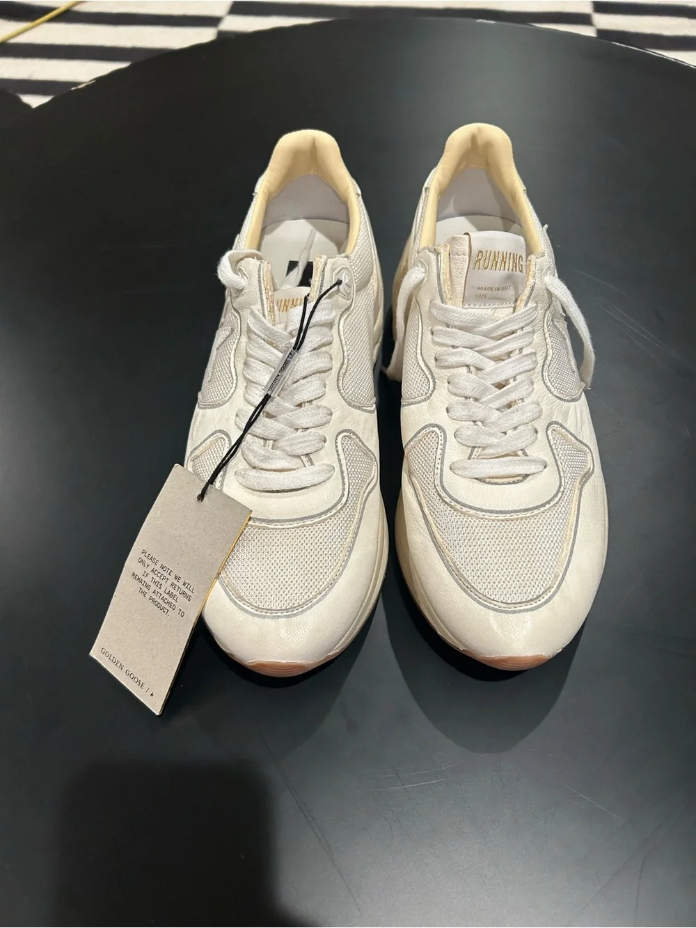 Golden Goose Cream and White Running Low-Top Sneakers